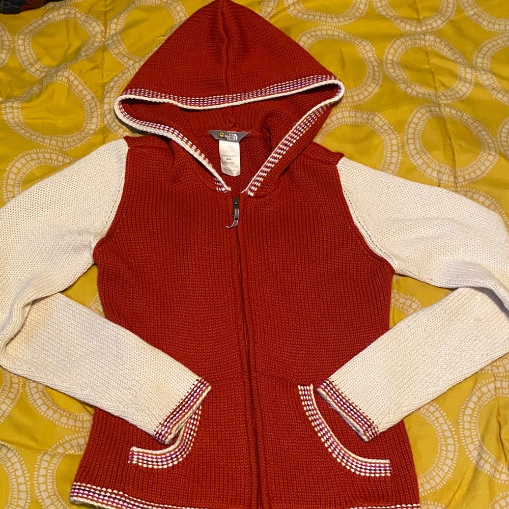 The North Face Orange and White Sweater